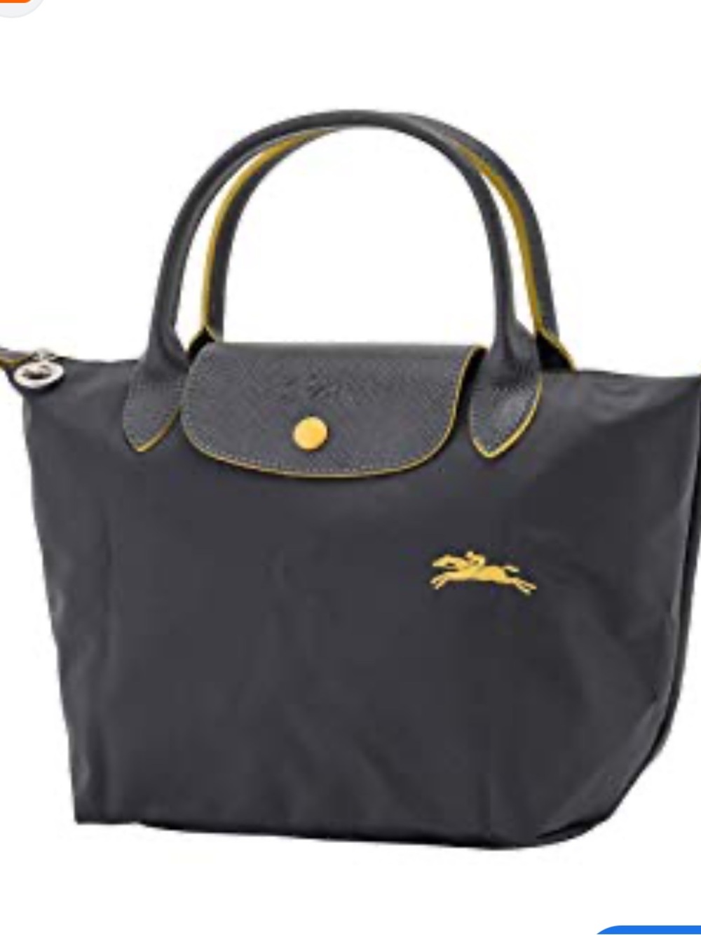 Longchamp Small Top Handke Black Tote with Yellow Trim